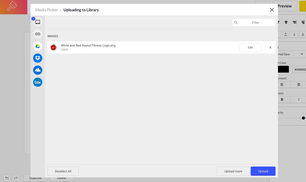 Use the media picker to upload an image