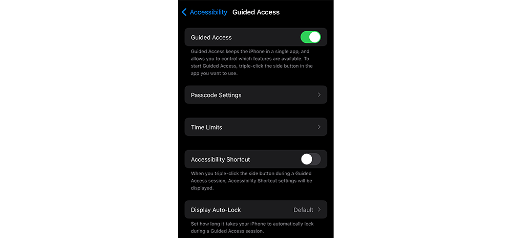 iOS Guided Access settings