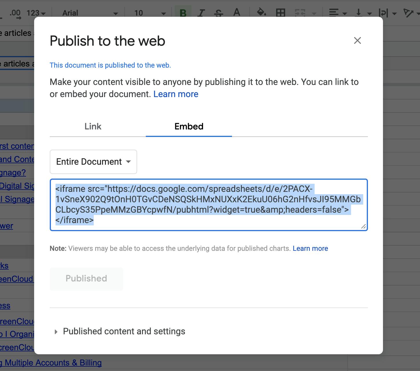 google sheets setting