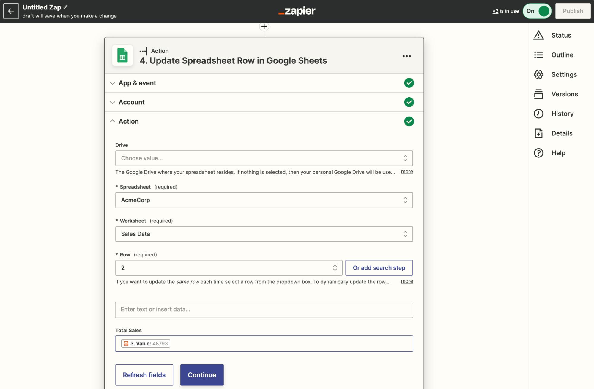 Automatically update spreadsheet rows with Zapier