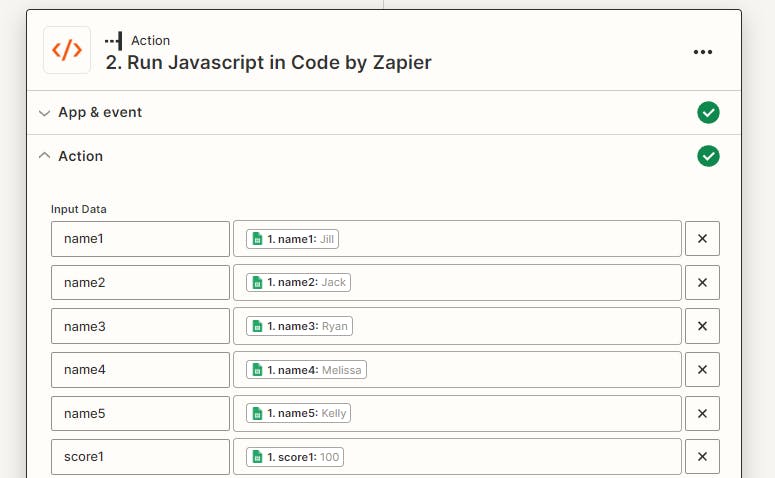 A screenshot of Zapier's key names and map values feature