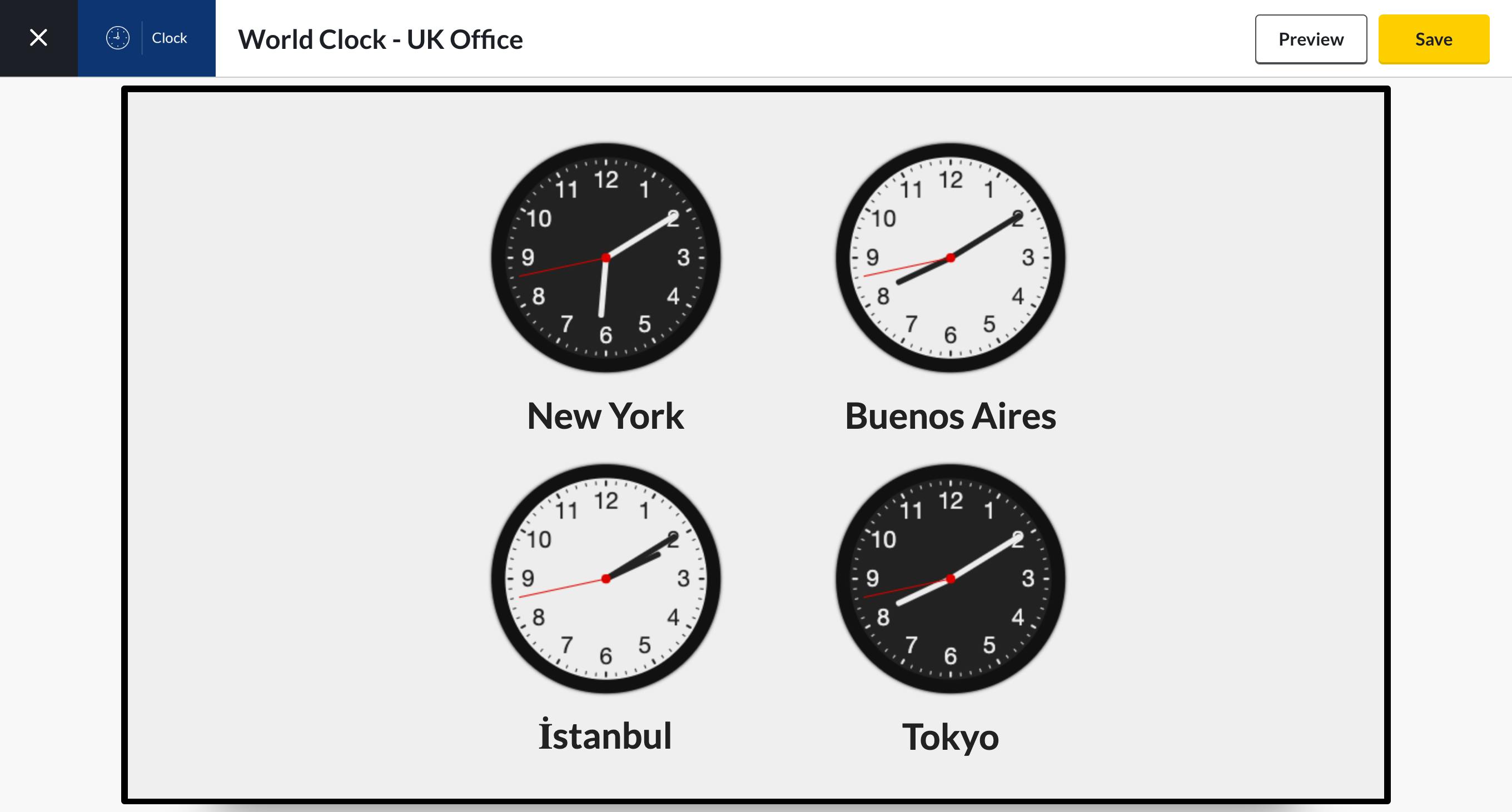 world clock app preview analog