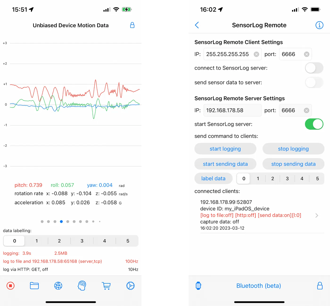 Sensor data from iPhone via SensorLog