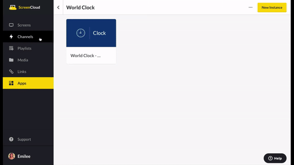 add world clock app to a channel