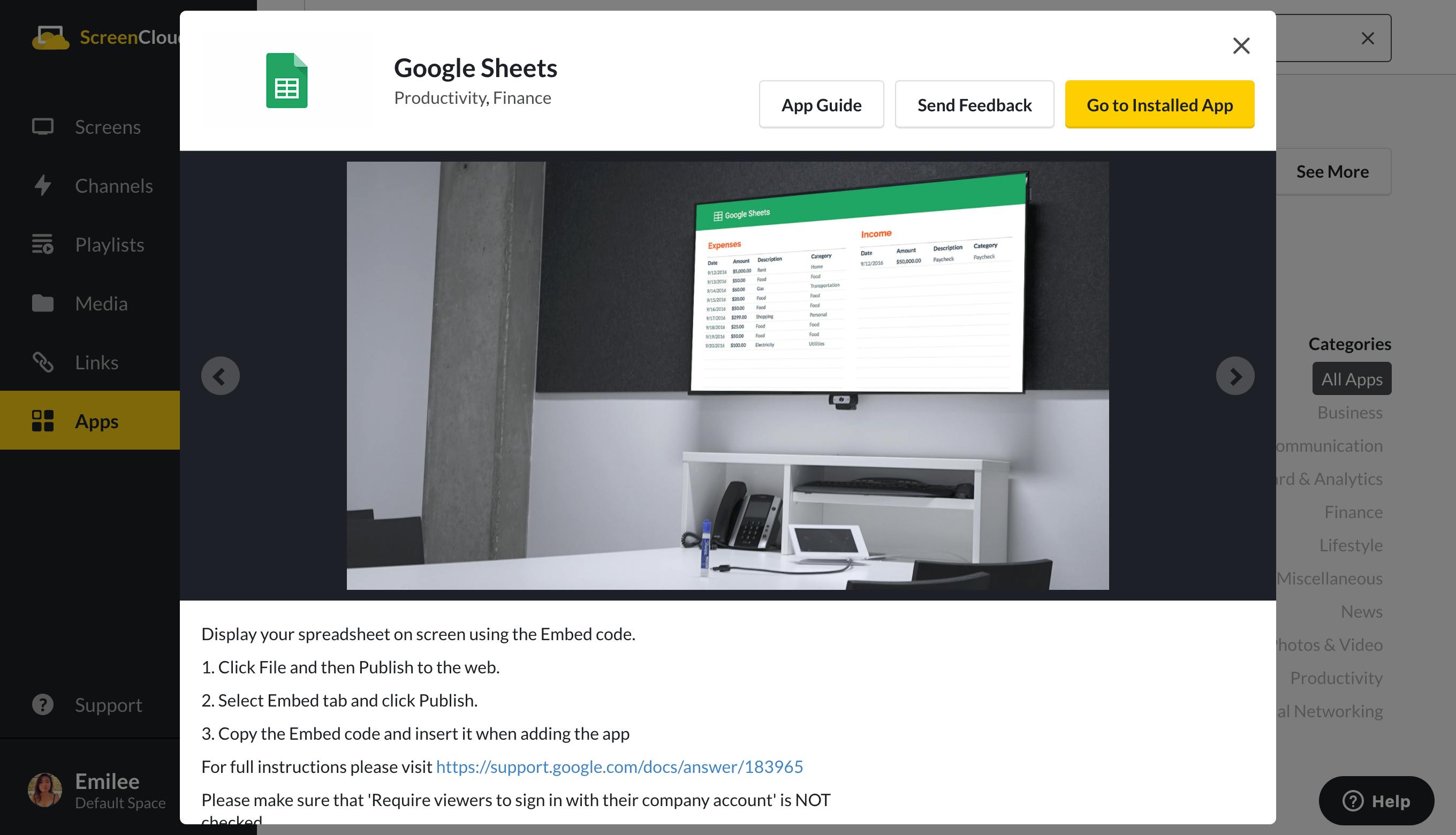 screencloud google sheets app