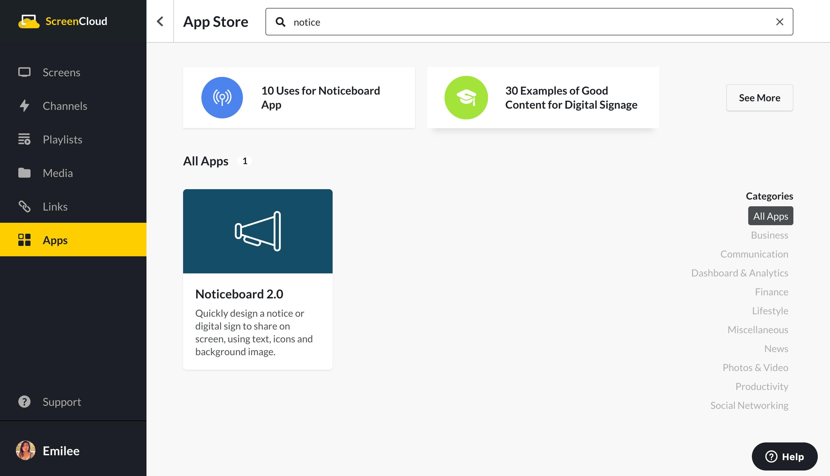 ScreenCloud Noticeboard 2.0 app