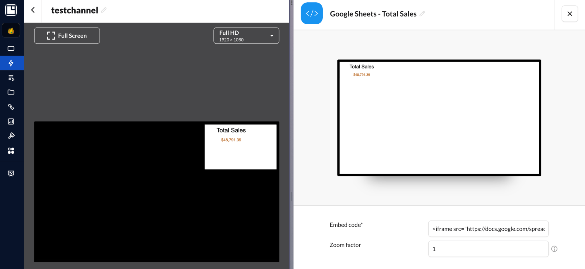 ScreenCloud's Google Sheets integration can embed spreadsheets into digital signage