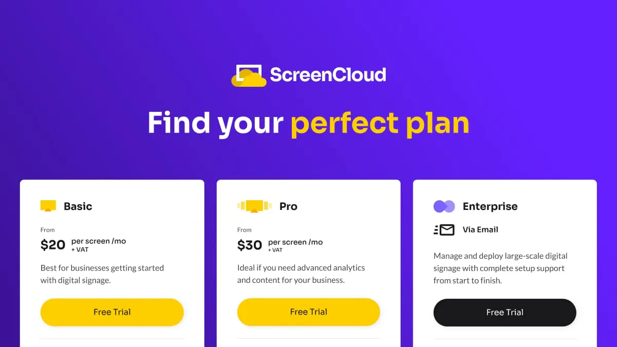 Digital Signage Software Pricing - ScreenCloud