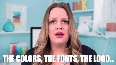 woman talking about colors, fonts and logo