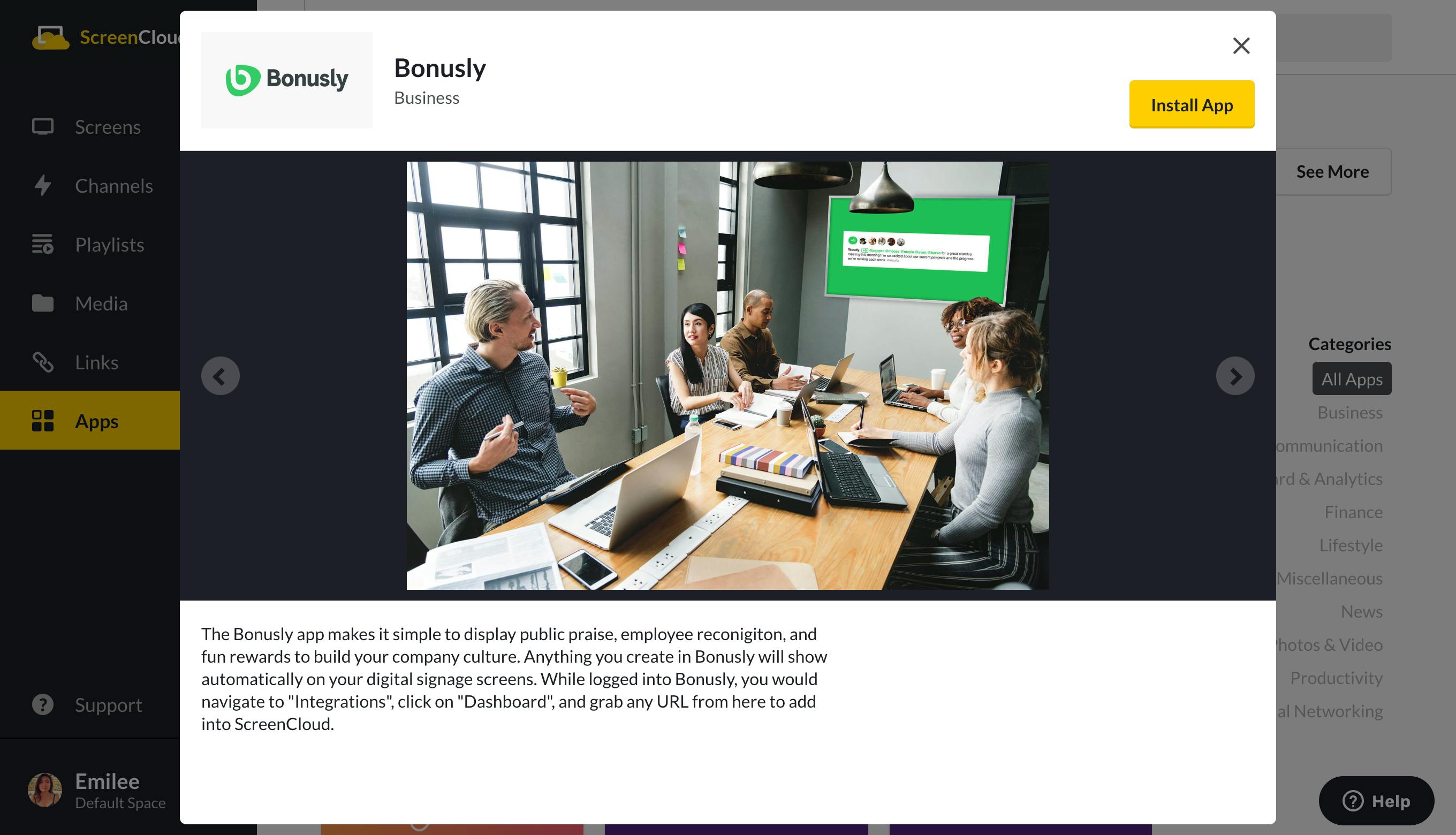screencloud bonusly app