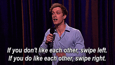 standup comedian explaining Tinder