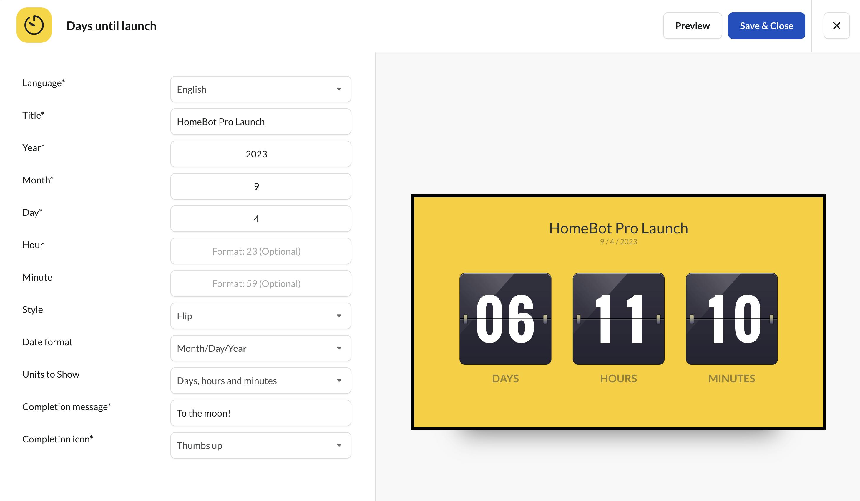 ScreenCloud count down timer for digital signage