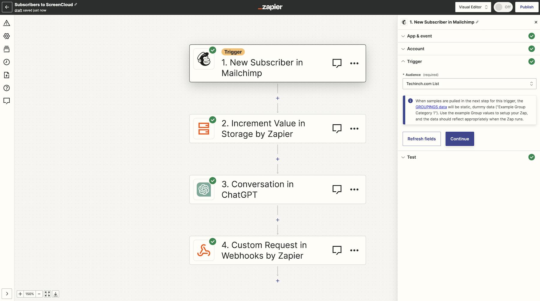 Zapier workflows to send data to digital signage