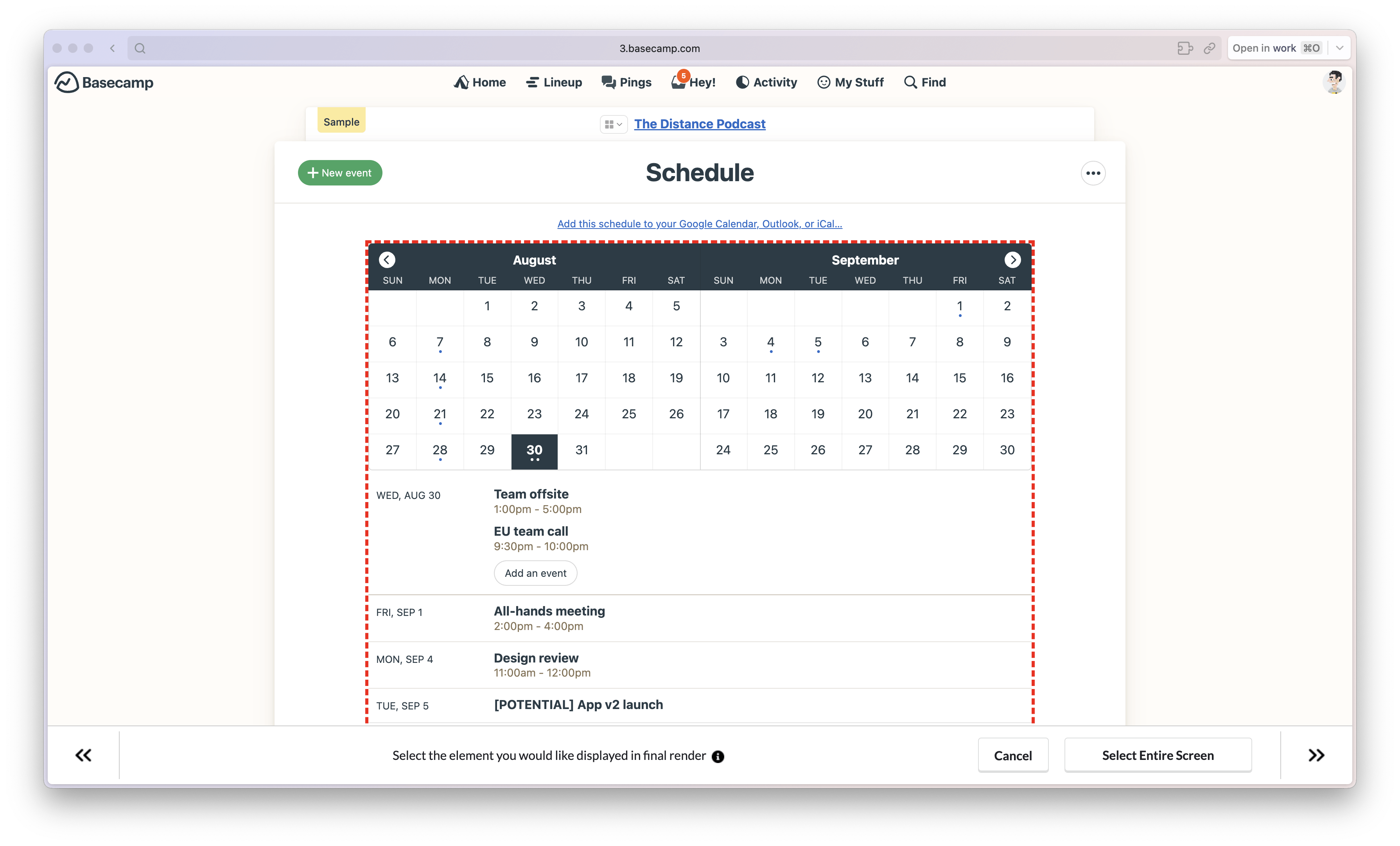 Add Basecamp Calendar to ScreenCloud with Dashboards