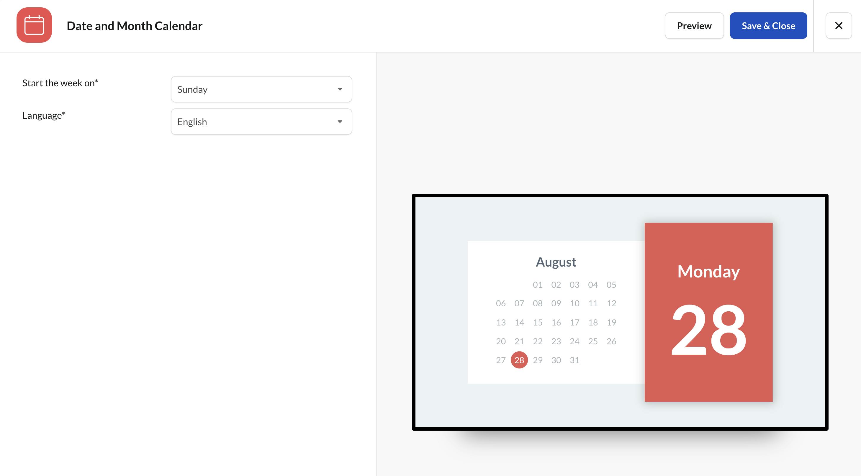 Digital wall calendar with ScreenCloud's Date app