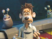 Animation of an anthropomorphised rat looking unnerved with two large slugs behind him