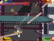 video game scene of a building falling down