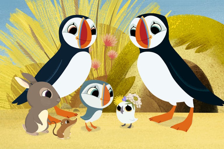 A  2D drawing of a family of birds