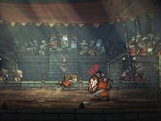 picture of a game with dragon like creatures fighting in an roman-style arena