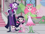 Colourful animation of a vampire dad and a fairy mum with two young children