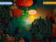 Beautiful, painting-esque gameplay of a dark, autumnal forest with rounded ghost figure and rounded glowing yellow character