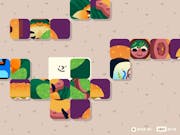 Colourful gameplay of a jigsaw puzzle game with rounded square tiles laid out in lines mismatched