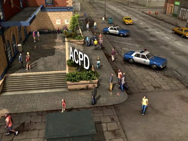 Videogame play of the outside of an American police precinct