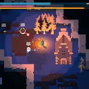 Gameplay of old-school pixelated style graphics of a house in a forest