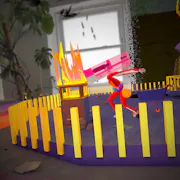Mixed media VR graphics of a person with a lighter instead of a head lighting a bin on fire
