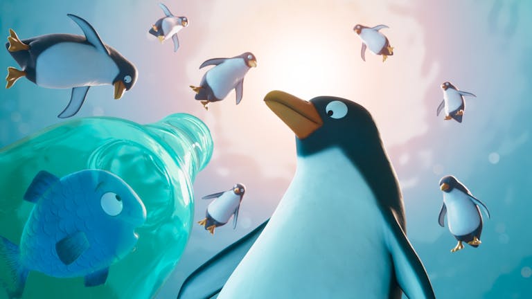 animated penguins swimming