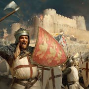 Gameplay of medieval soldiers in chainmail with axes and red and white cross shields