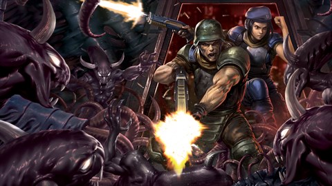 Animated people fighting with machine guns.