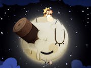 Animation of two small people sitting on the moon