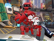 Gameplay of a red robot getting sprayed with bubbles