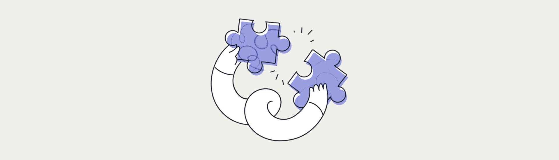 Een animatie van twee armen die puzzelstukjes vasthouden