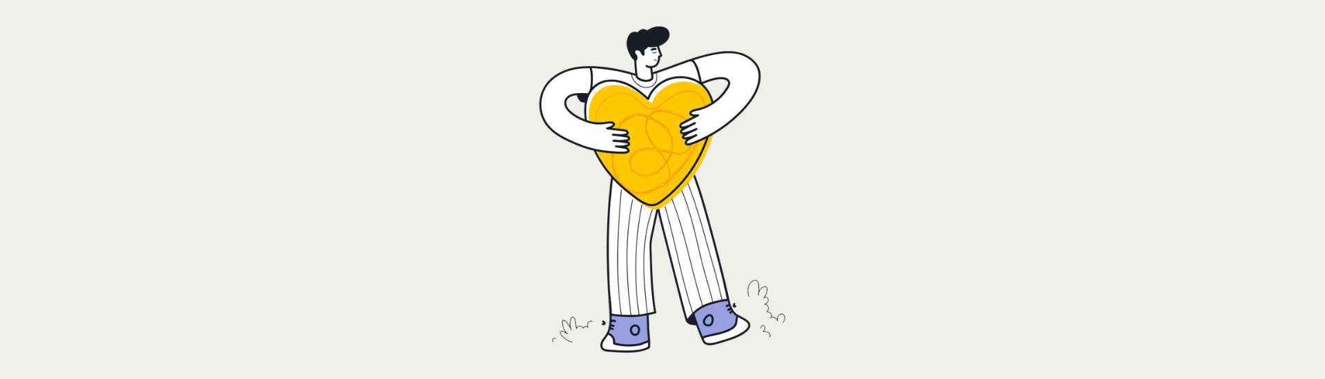 Illustration. Boy holds a big yellow heart to his chest.