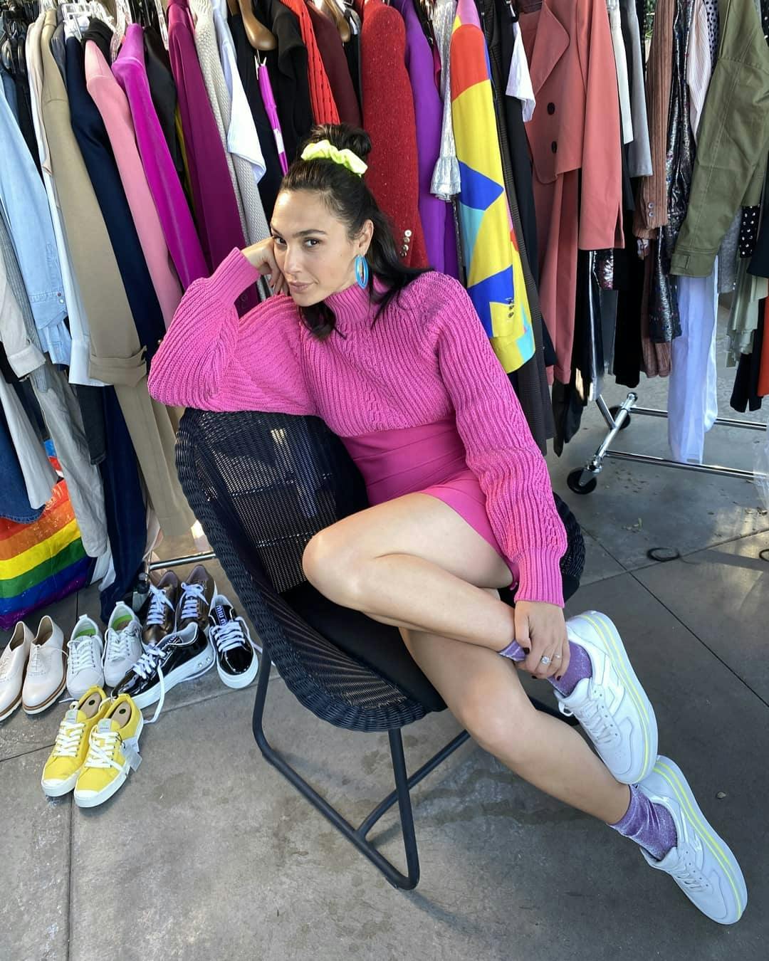 Gal Gadot rocking 80's head to toe for her TikTok video