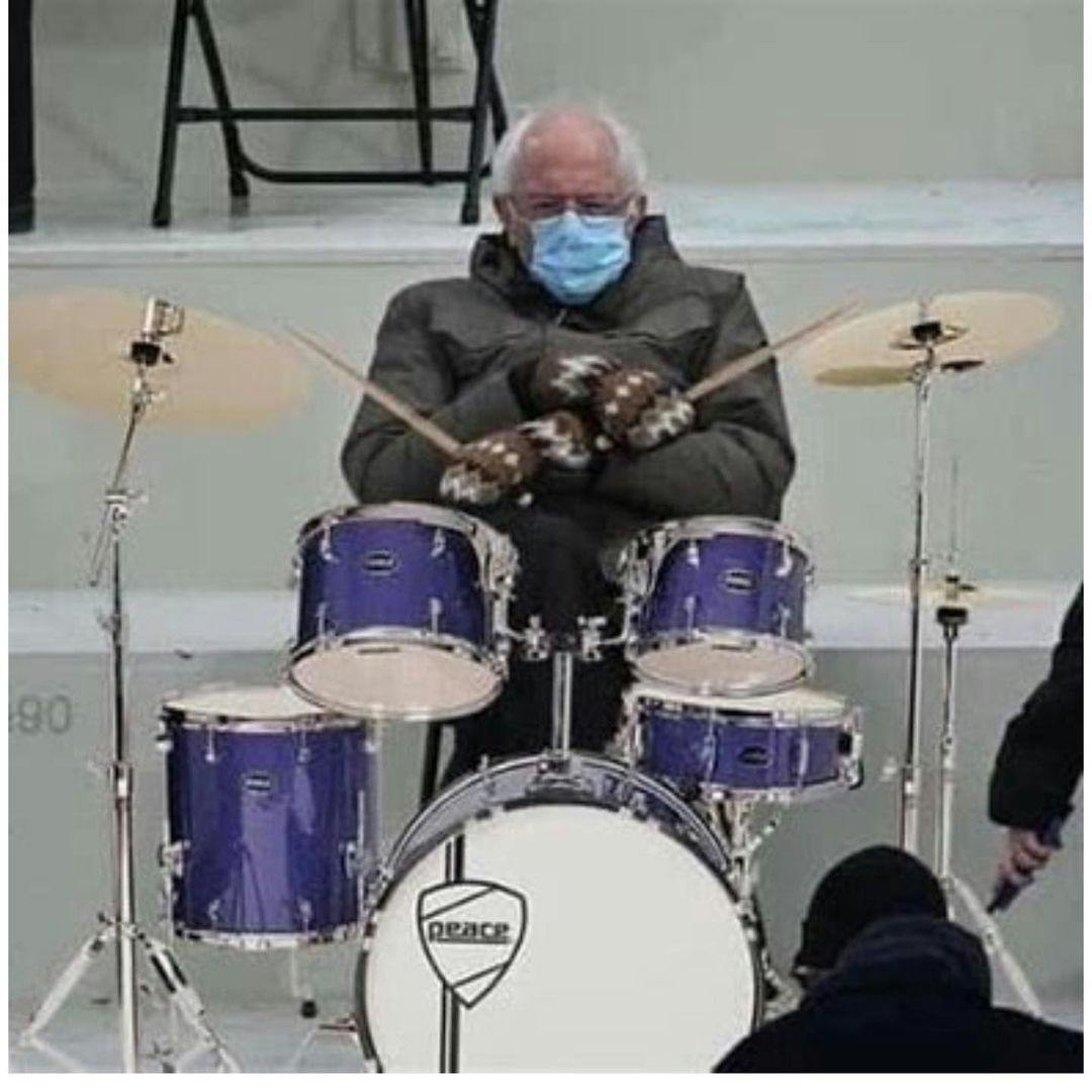 Bernie Sanders playing the drums.