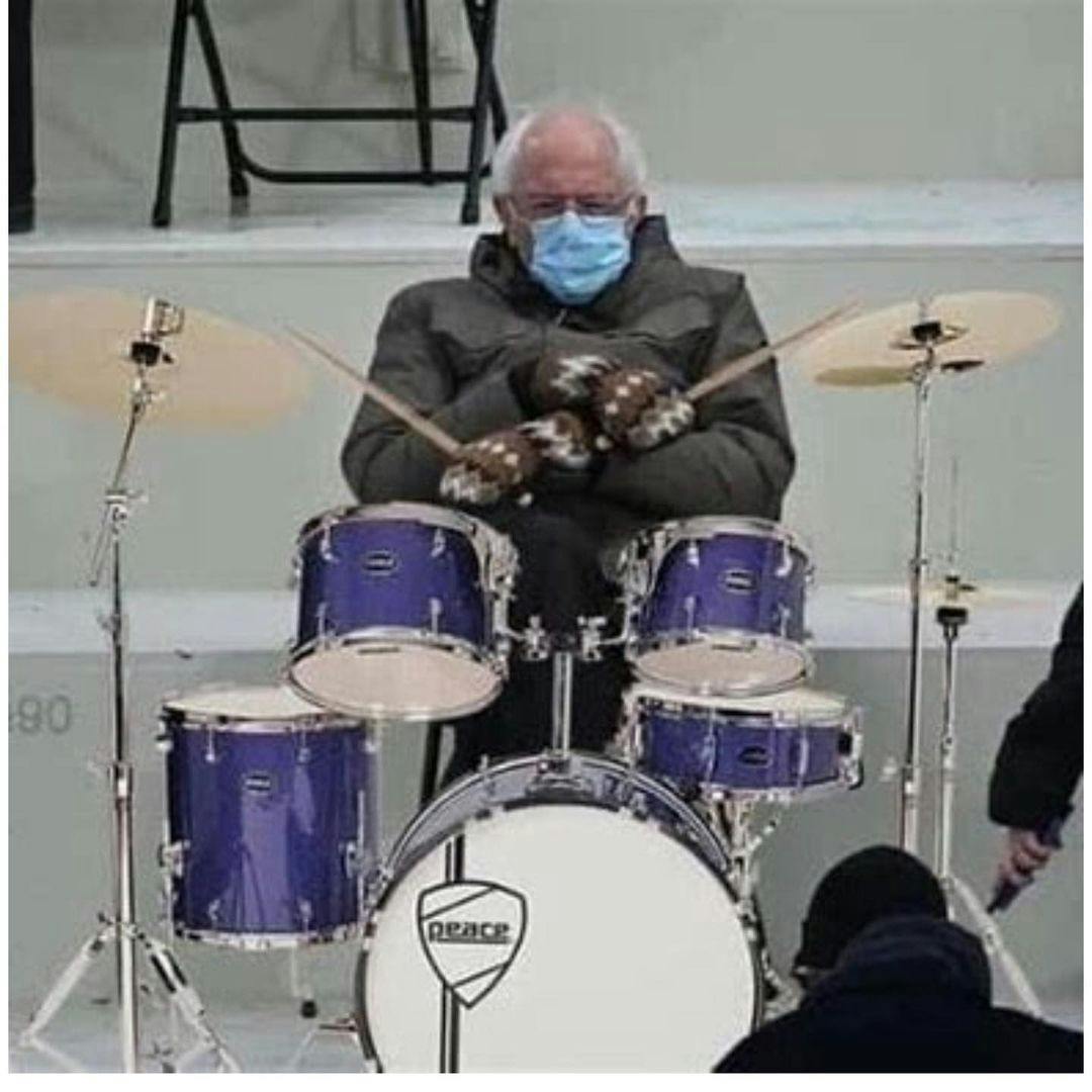 Bernie Sanders playing the drums.