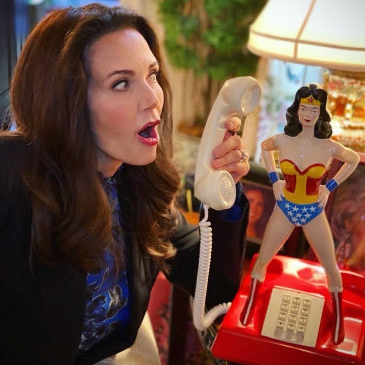 Lynda Carter with Wonder Woman memorabilia