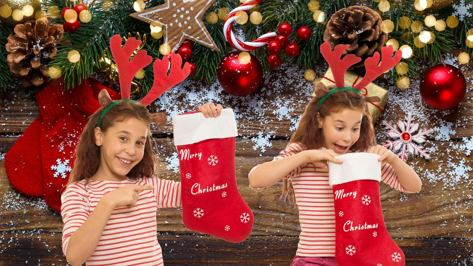 Girl with a Christmas stocking.