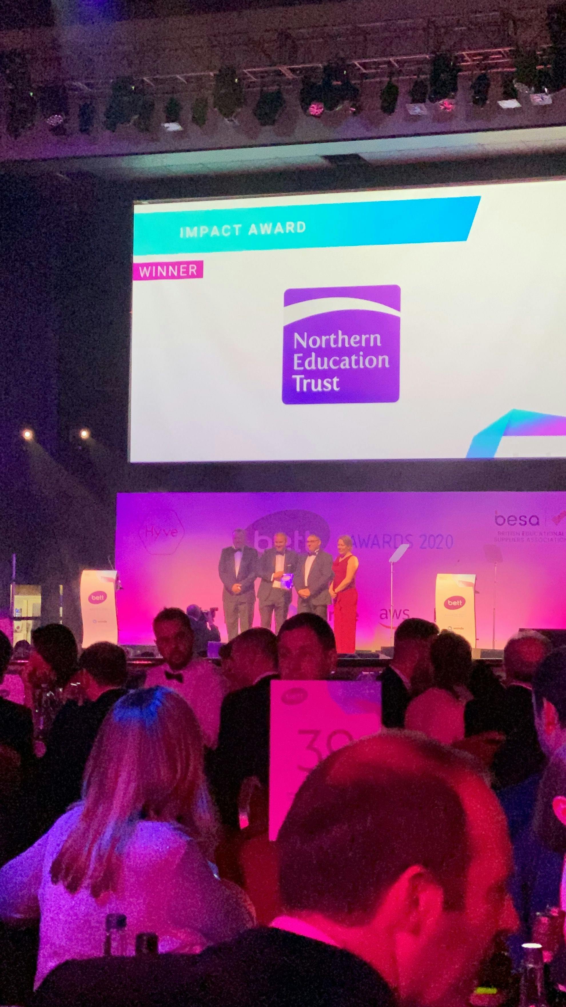 northern education trust wins impact award at bett show awards 2020 for their work with single central record tracker SCR register online software for vetting checks and best safeguarding practices in UK based trusts Bett finalists SCR Tracker wins highly commended for leadership and management solutions