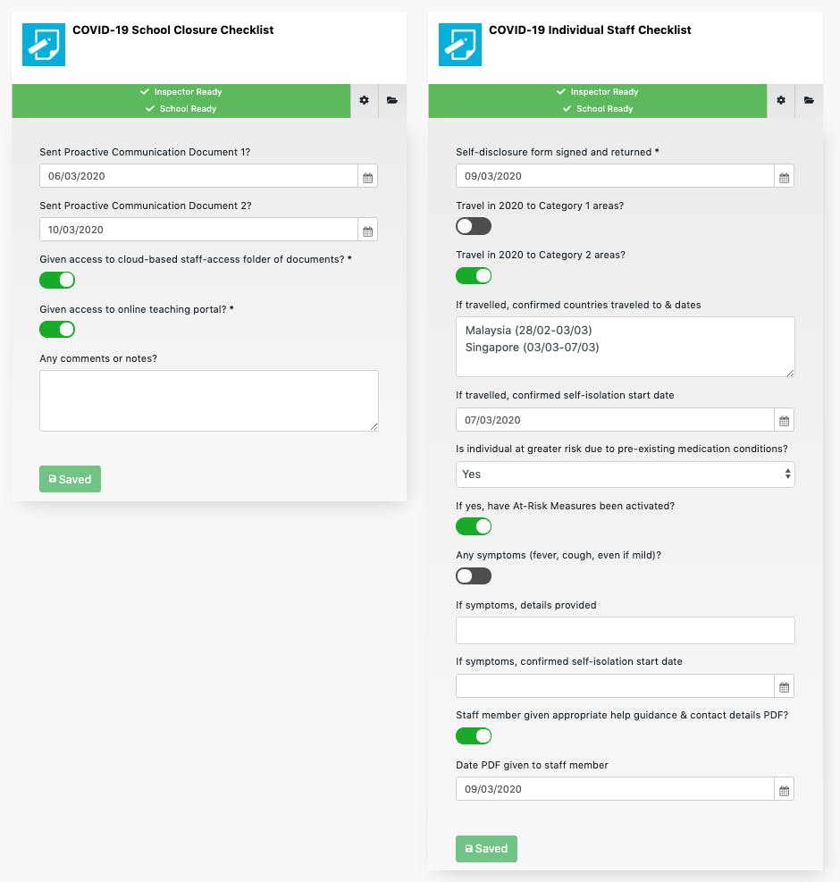 SCR Tracker software screenshot track your covid 19 in a compliant manner audit auditable coronavirus outbreak advice for schools safeguarding vetting checks recruitment HR single central record register staff records profile types compliant statutory legislation department for education gov uk government ofsted isi inspection