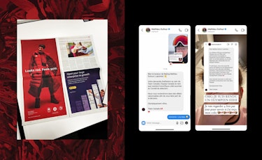 Collage photos de contenus de médias sociaux et de journaux montrant des athlètes d'Équipe Canada portant des vêtements Équipe Canada et lululemon.