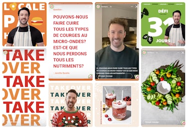A mockup of screenshots of influencer and nutritionist Hubert Cormier's Familiprix's Instagram takeover.