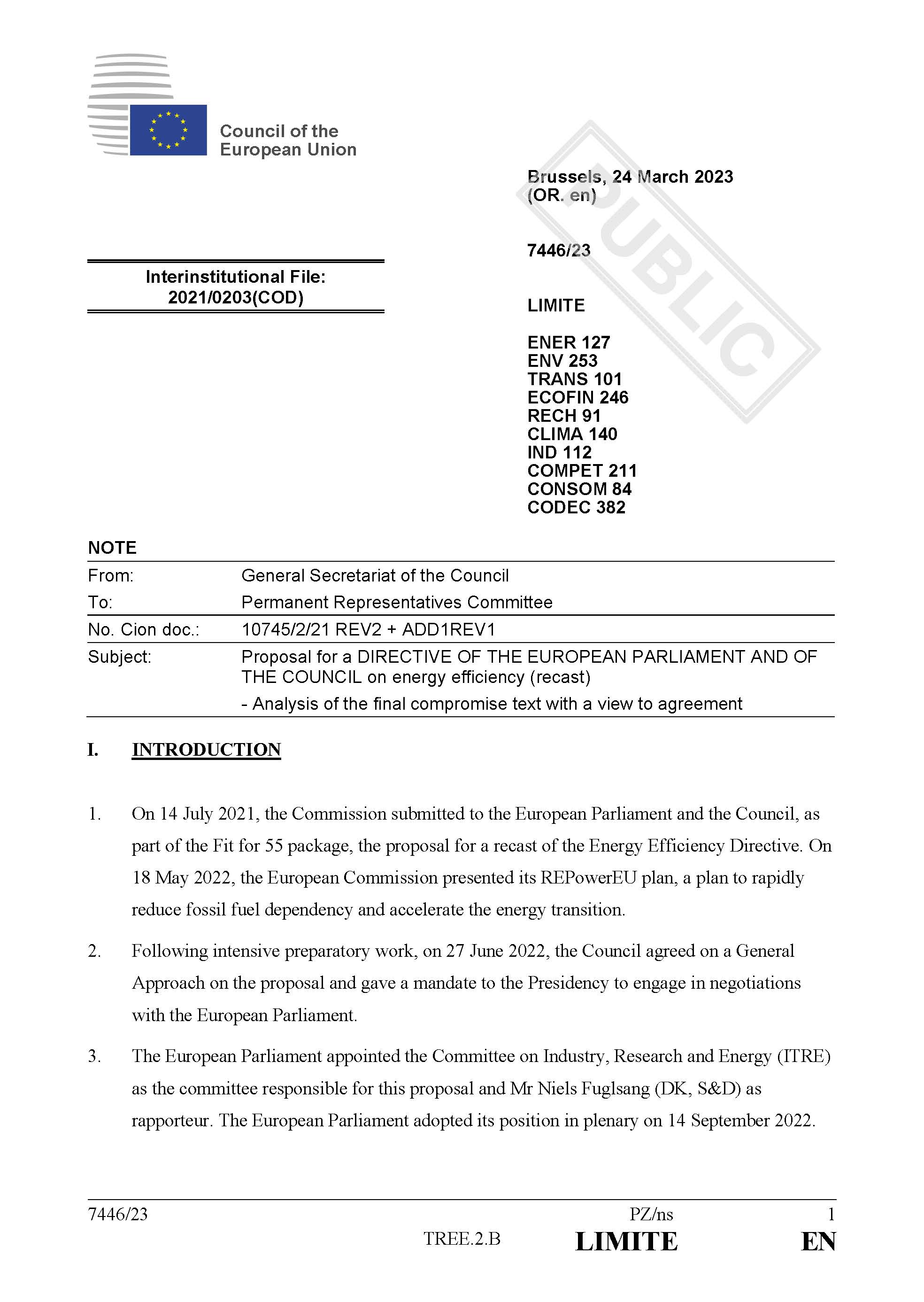 The Energy Efficiency Directive: Text of the trilogue agreement between the European Council and Parliament