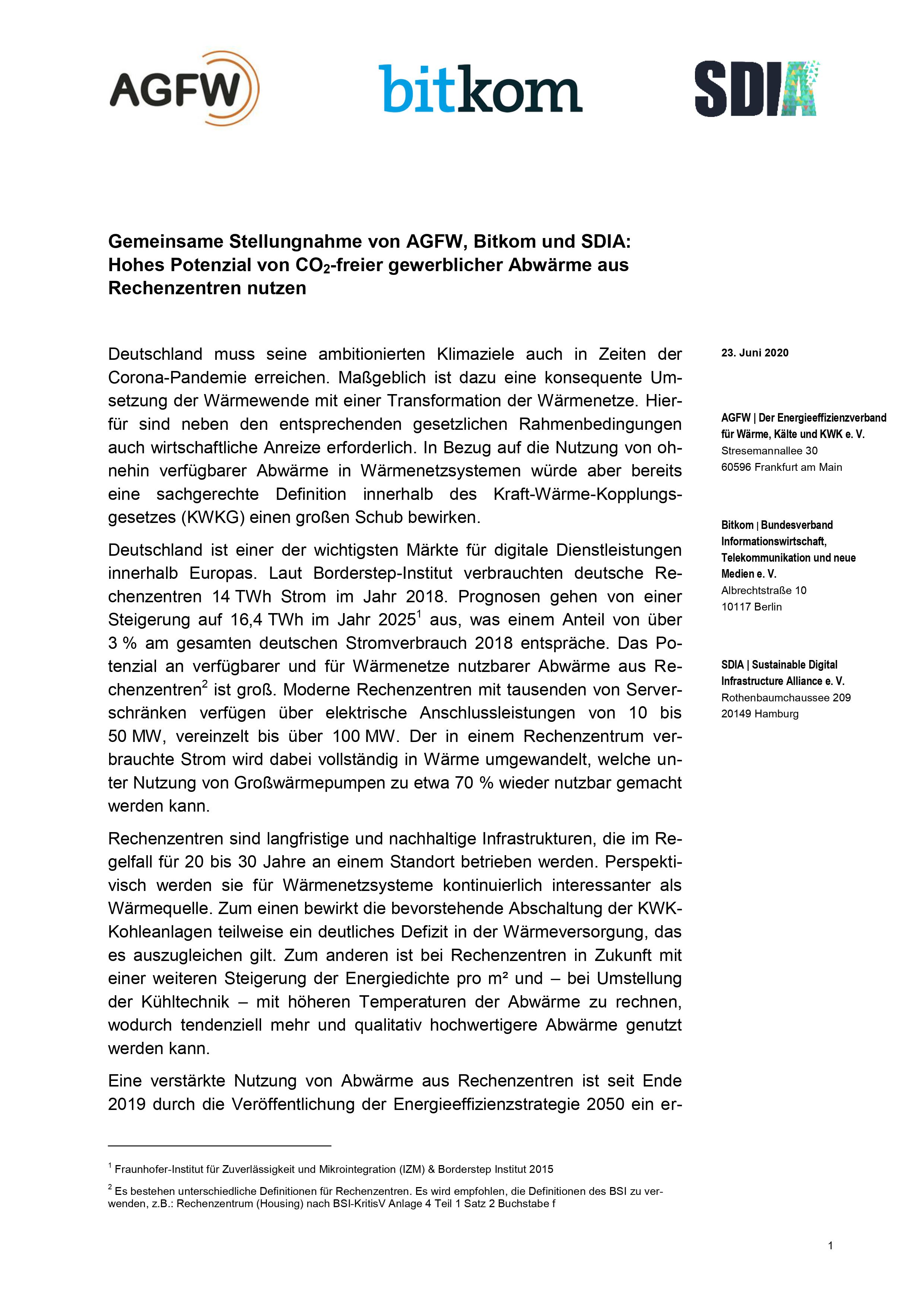 High potential of CO2-free commercial waste heat from data centers (German paper)