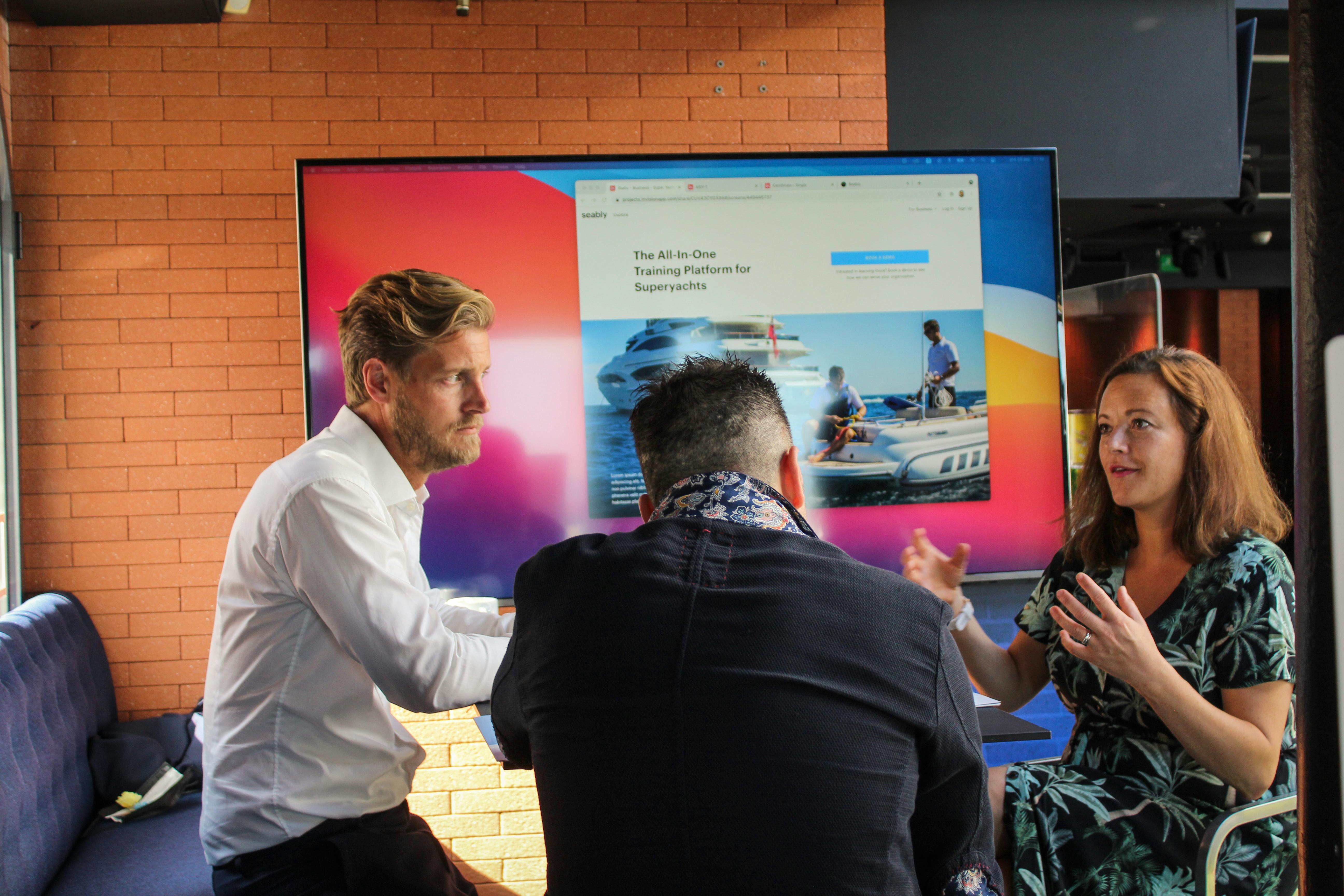 Tomas Lindberg and Abi McGrath explaining Seably For Leisure at the Monaco 2021 Yacht Show