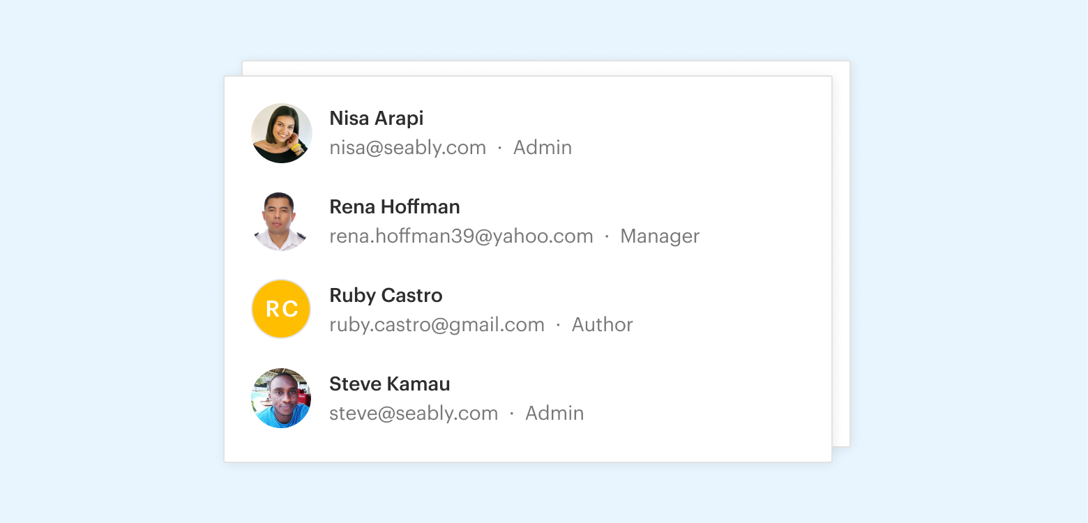 Admin user interface example