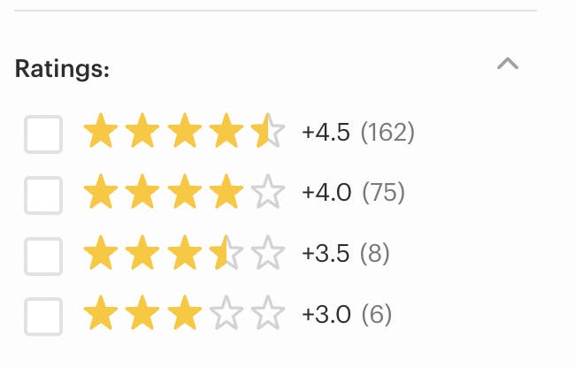 Filter Courses by rating score